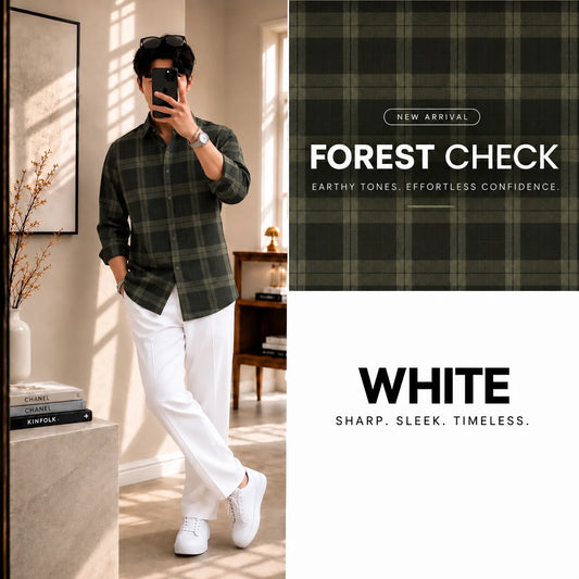 Premium Forest Check Full Sleeves Shirt With White Drawstring Trouser