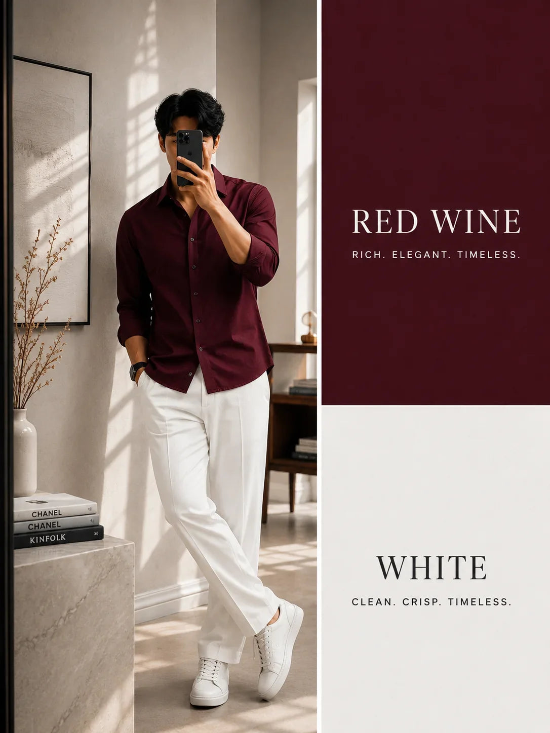 Premium Red Wine Full Sleeves Shirt With White Drawstring Trouser