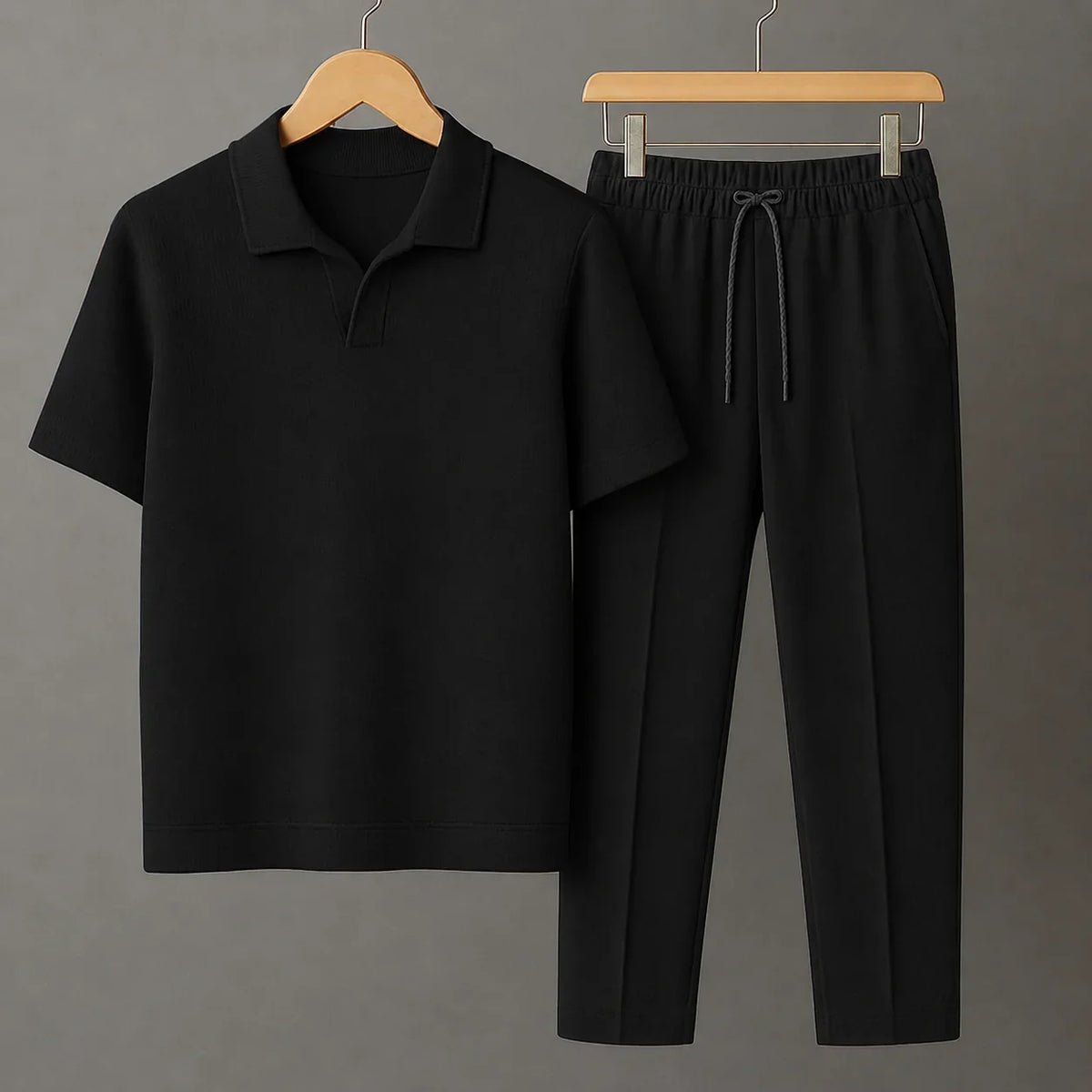 Knit Black Polo Shirt & Black Drawstring Trouser