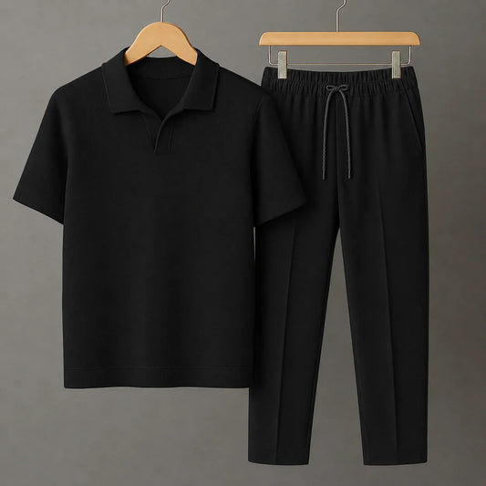 Knit Black Polo Shirt & Black Drawstring Trouser