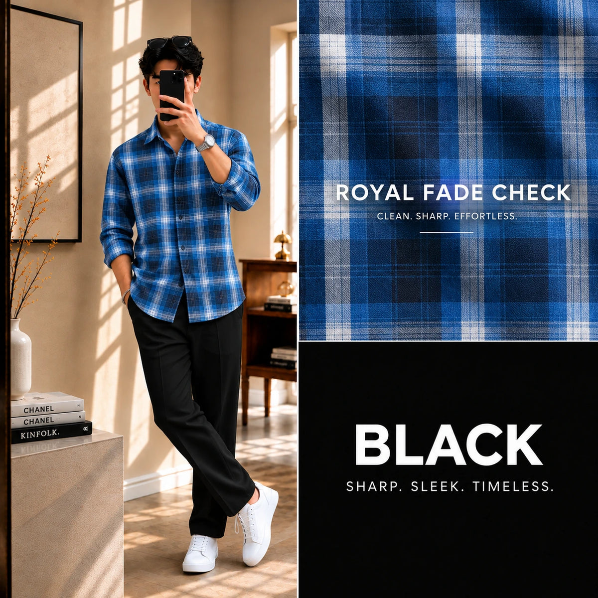 Royal Fade Check Full Sleeves Shirt With Black Drawstring Trouser