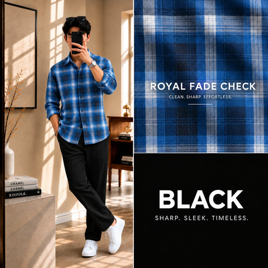 Royal Fade Check Full Sleeves Shirt With Black Drawstring Trouser