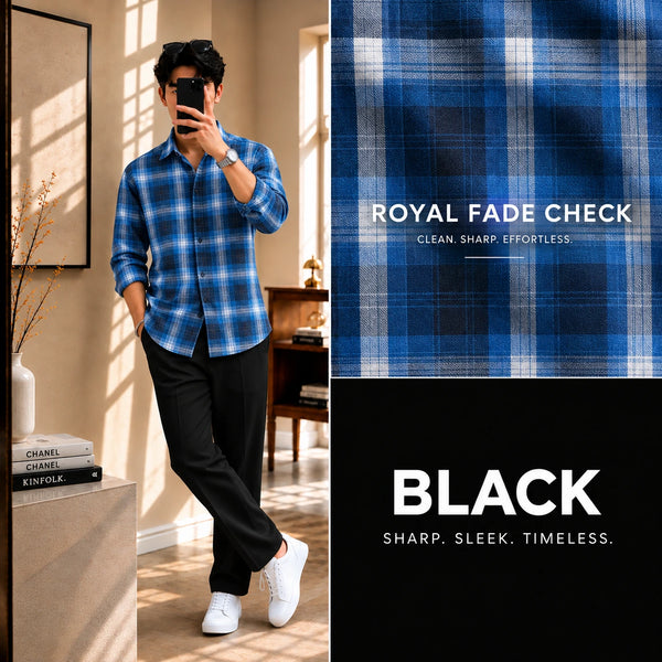 Royal Fade Check Full Sleeves Shirt With Black Drawstring Trouser