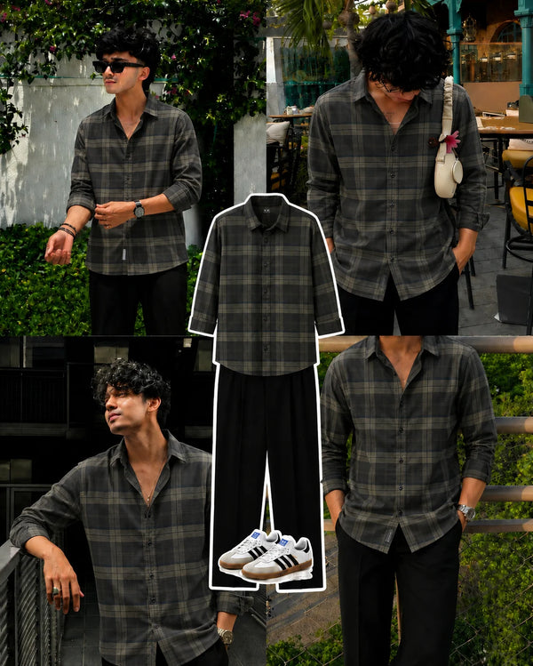 Premium Forest Check Full Sleeves Shirt With Black Drawstring Trouser