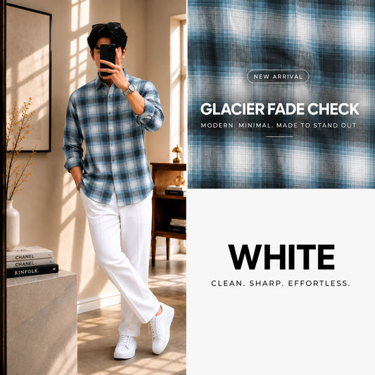 Premium Glacier Fade Check Full Sleeves Shirt With White Drawstring Trouser