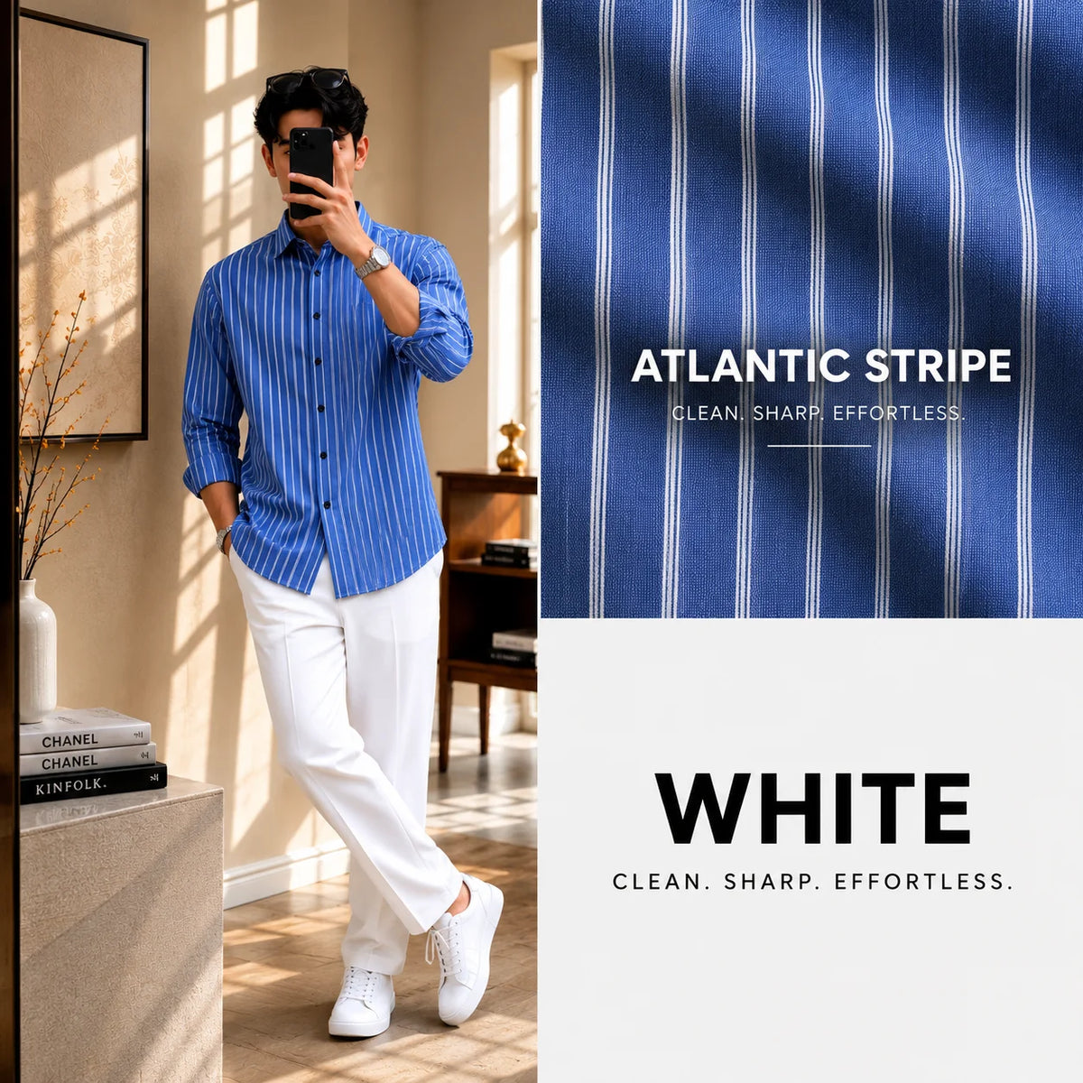 Premium Atlantic Stripe Full Sleeves Shirt With White Drawstring Trouser