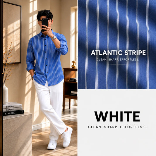 Premium Atlantic Stripe Full Sleeves Shirt With White Drawstring Trouser