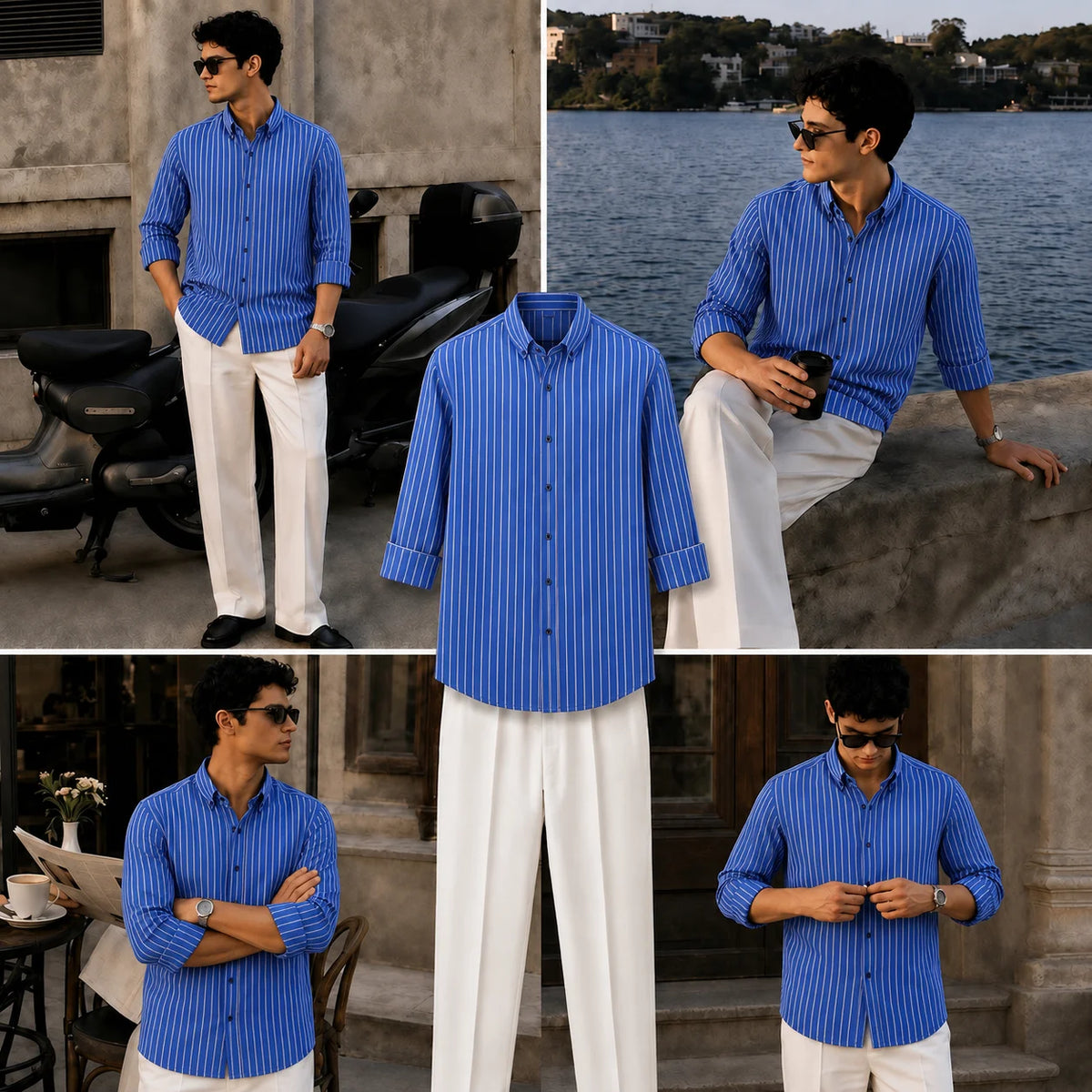 Premium Atlantic Stripe Full Sleeves Shirt With White Drawstring Trouser