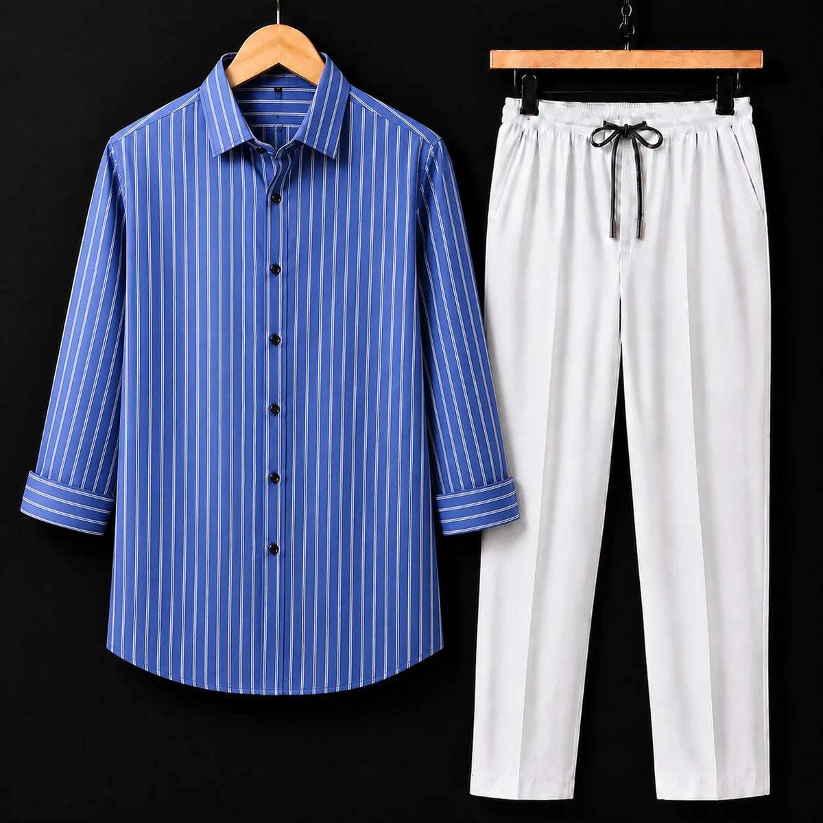 Premium Atlantic Stripe Full Sleeves Shirt With White Drawstring Trouser