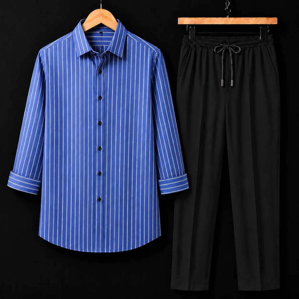 Premium Atlantic Stripe Full Sleeves Shirt With Black Drawstring Trouser