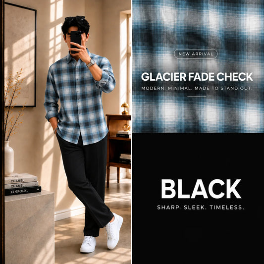 Premium Glacier Fade Check Full Sleeves Shirt With Black Drawstring Trouser