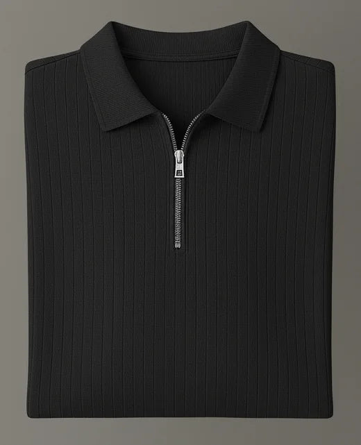 Knit Zip Black Polo Shirt & Gray Cargo Trouser