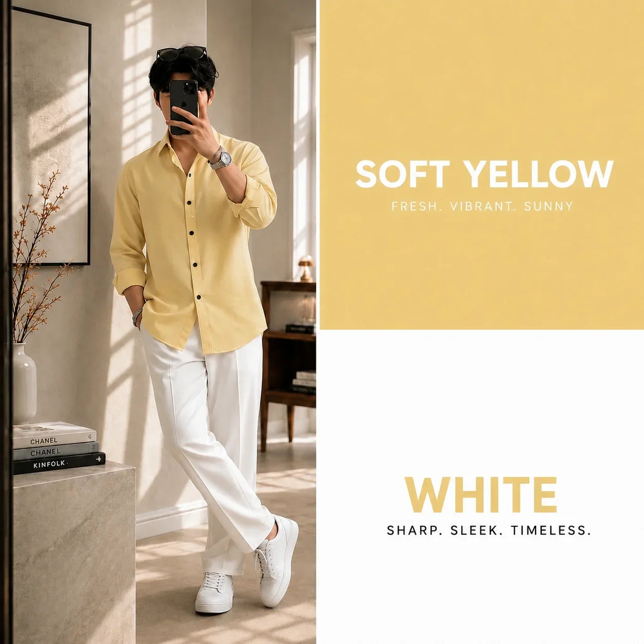 Premium Soft Yellow Full Sleeves Shirt With White Drawstring Trouser