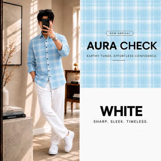 Premium Aura Check Full Sleeves Shirt With White Drawstring Trouser