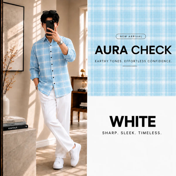 Premium Aura Check Full Sleeves Shirt With White Drawstring Trouser
