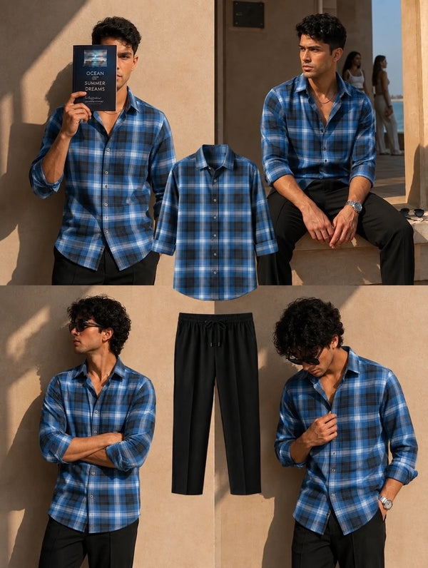 Royal Fade Check Full Sleeves Shirt With Black Drawstring Trouser