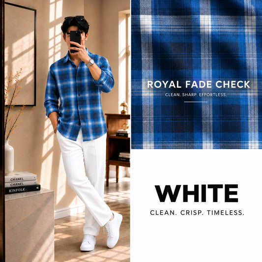 Royal Fade Check Full Sleeves Shirt With White Drawstring Trouser