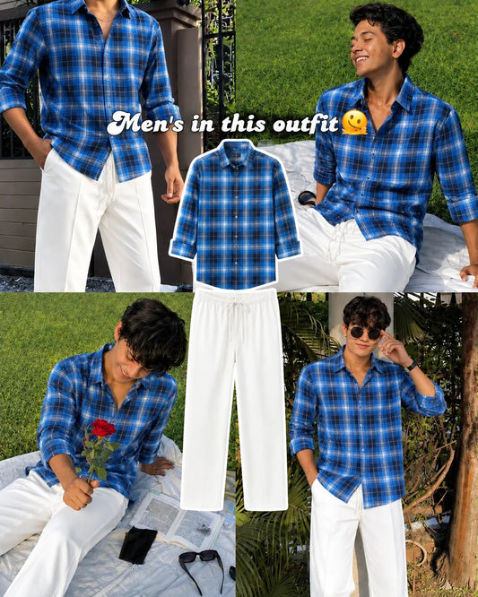 Royal Fade Check Full Sleeves Shirt With White Drawstring Trouser