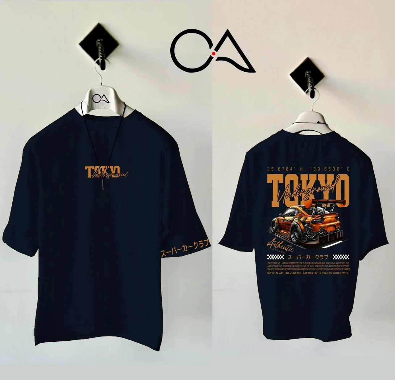 Printed Tokyo Navy Blue Drop Shoulder Shirt With Black Drawstring Trouser