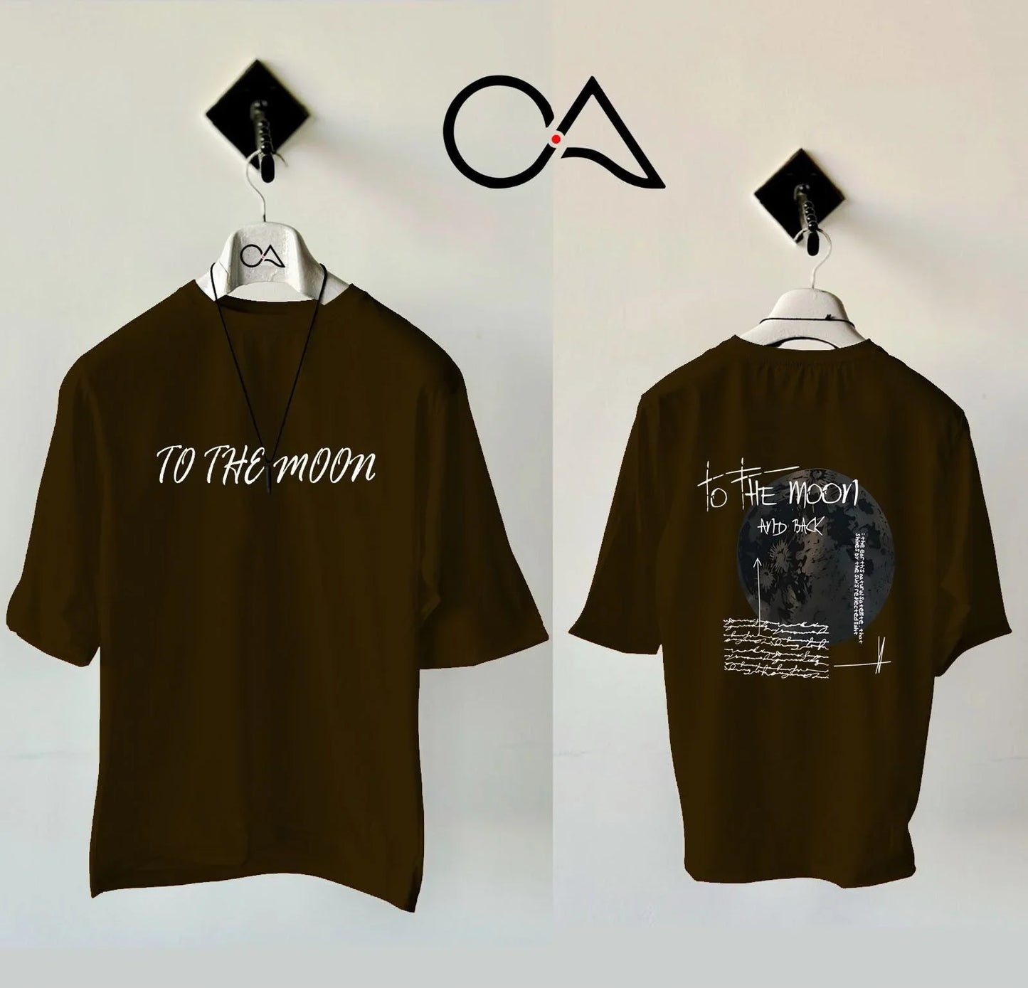 Printed The Moon Brown Drop Shoulder Shirt With White Drawstring Trouser