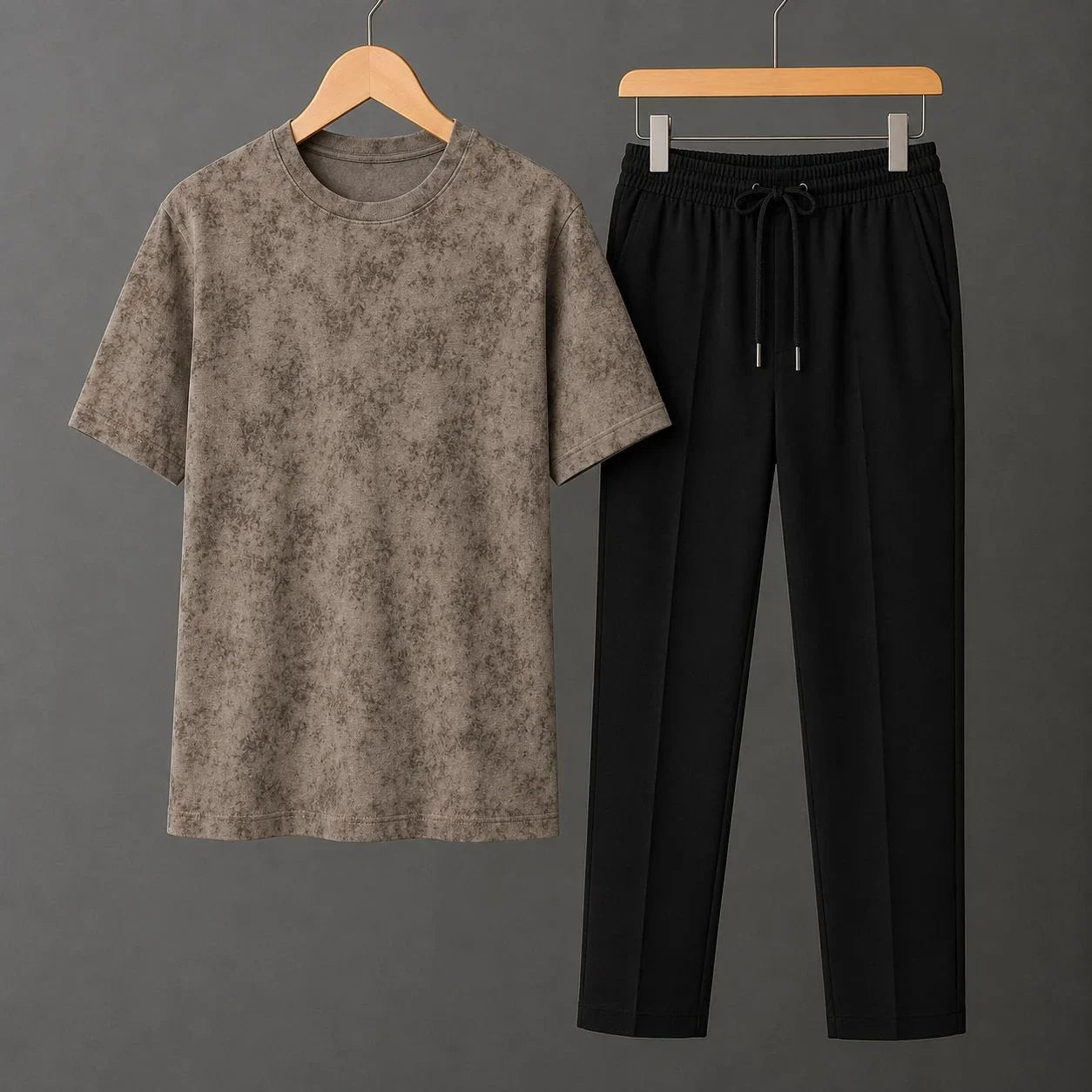 Olive Khaki Thunder Storm Drop Shoulder Shirt With Black Drawstring Trouser