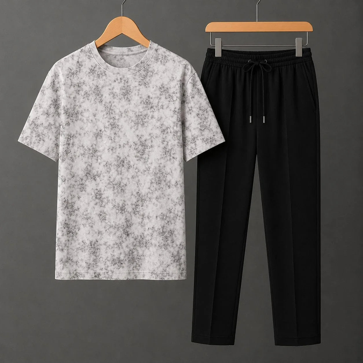 Silver thunder storm Drop Shoulder Shirt With Black Drawstring Trouser