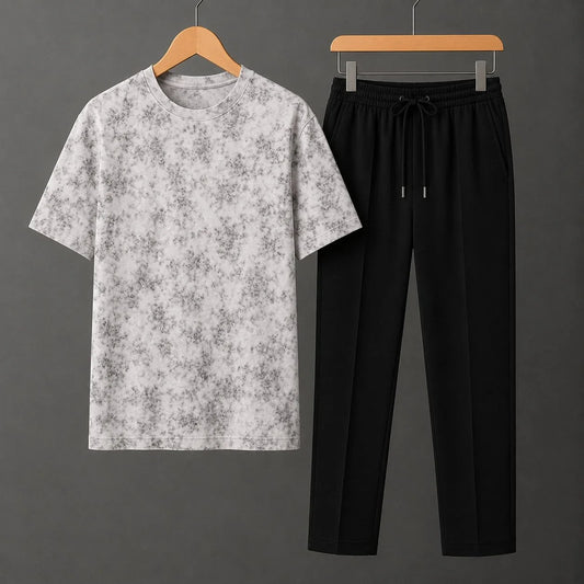 Silver thunder storm Drop Shoulder Shirt With Black Drawstring Trouser
