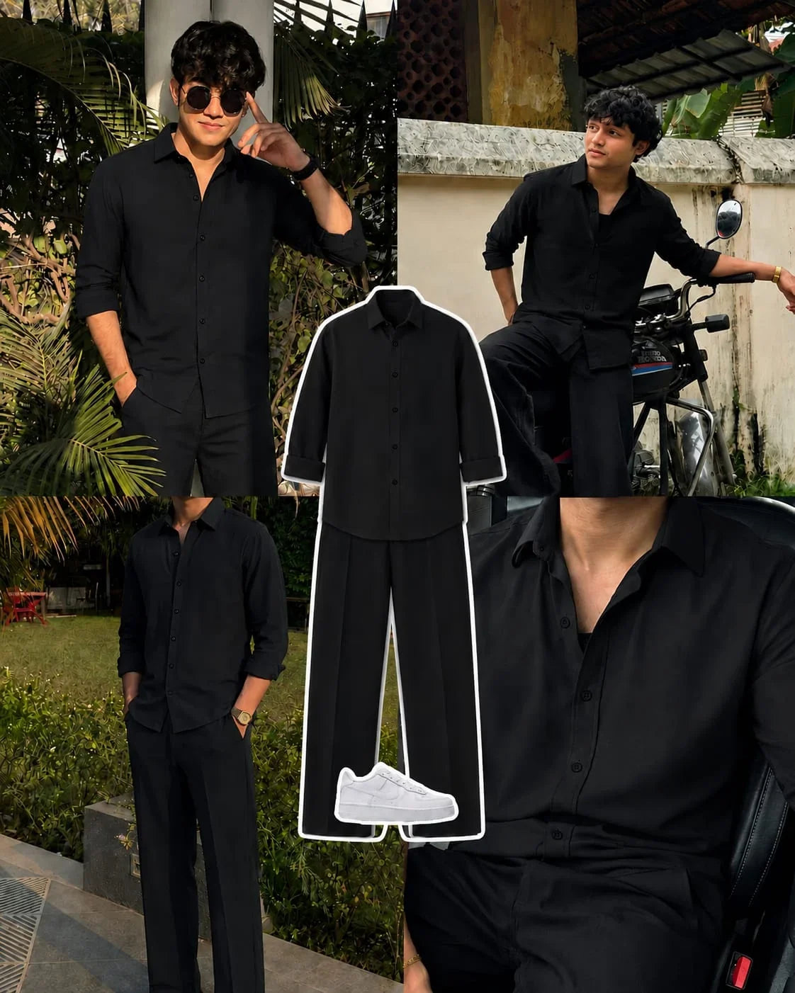 Premium Black Full Sleeves Shirt With Black Drawstring Trouser