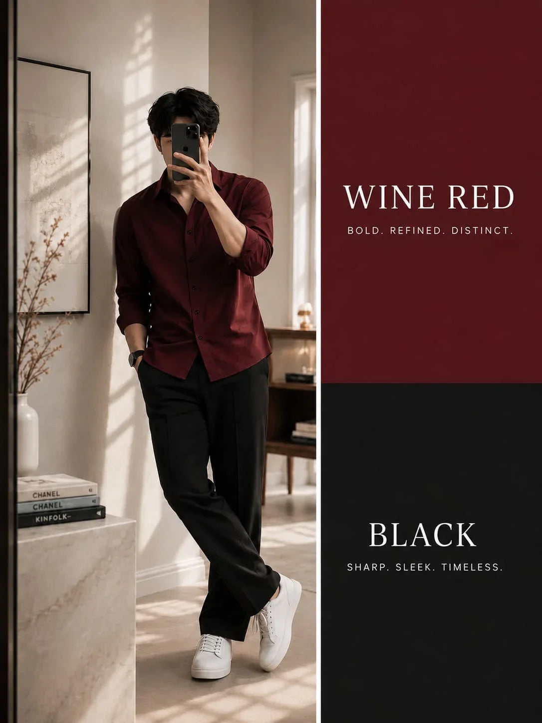 Premium Wine Red Full Sleeves Shirt With Black Drawstring Trouser