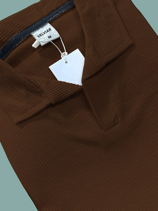 Knit Brown Polo Shirt & Beige Drawstring Trouser