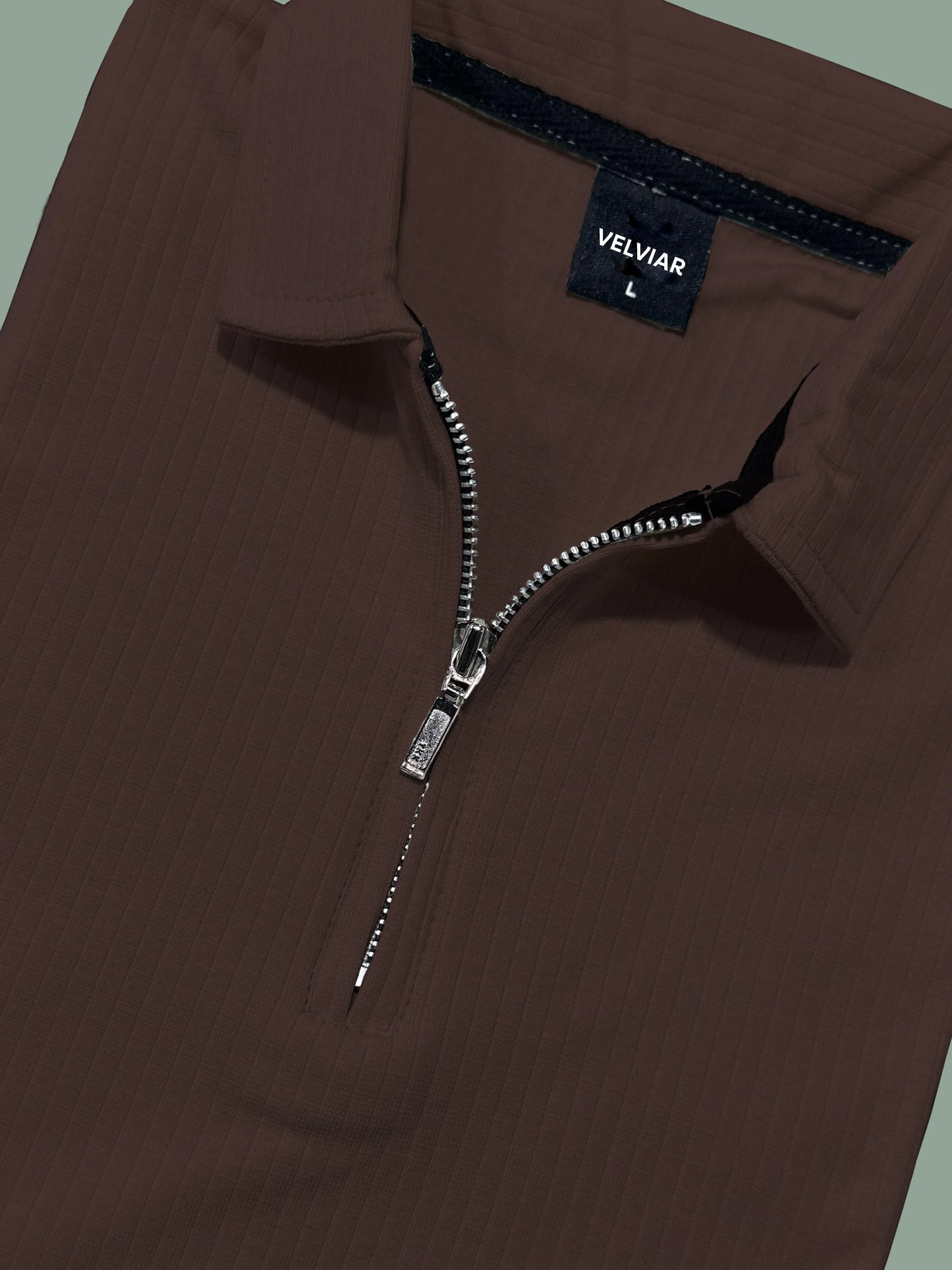 Knit Zip Brown Polo Shirt & Beige Drawstring Trouser