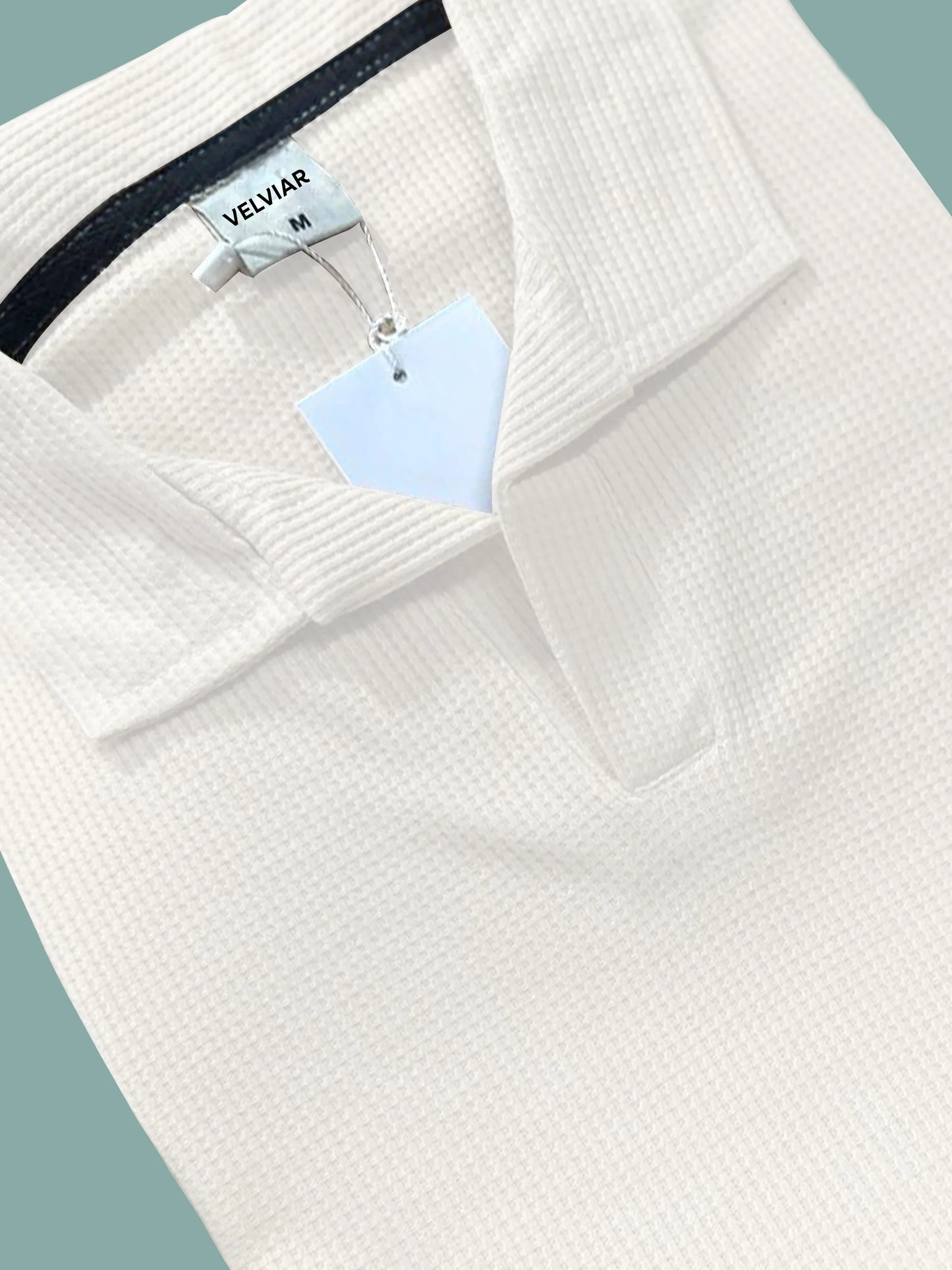Knit White Polo Shirt & Black Drawstring Trouser