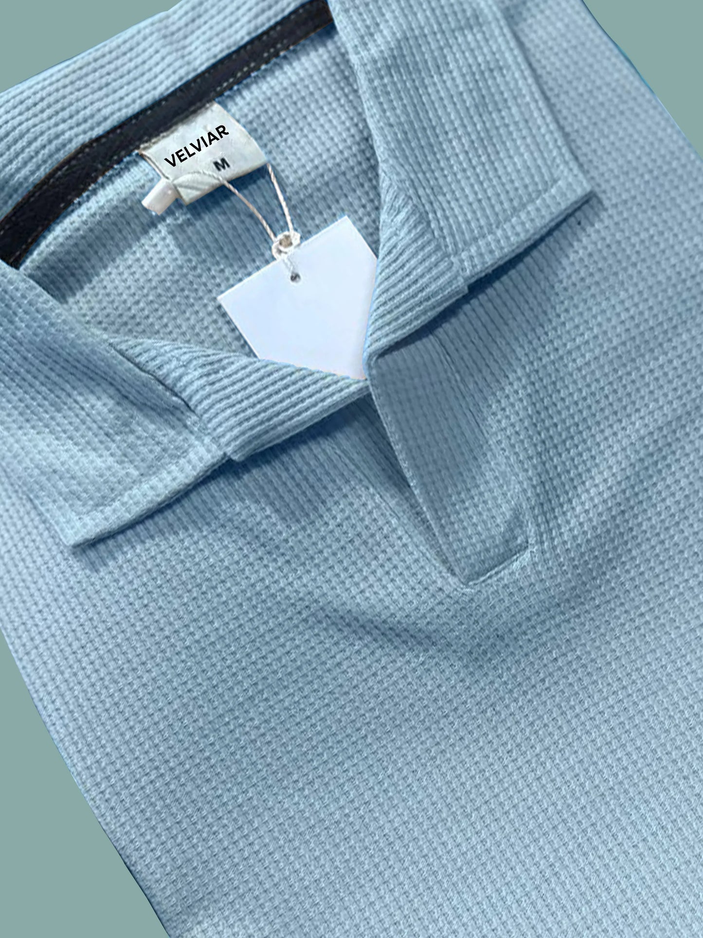 Knit Sky Blue Polo Shirt & Black Drawstring Trouser