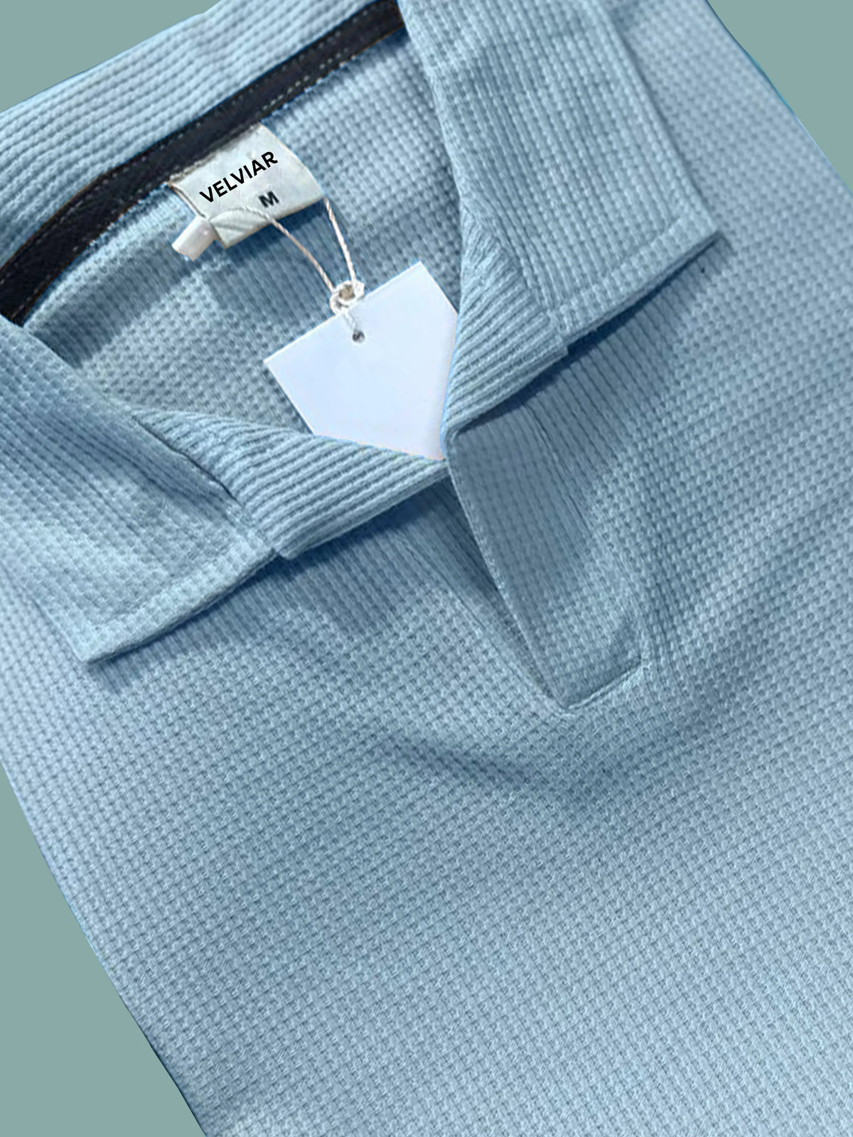 Manfinity RelaxMax Solid Waffle Knit Polo Shirt Sky Blue