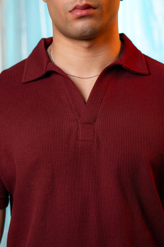 Knit Maroon Polo Shirt & White Drawstring Trouser