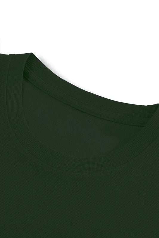 Knit Green Round Neck T-Shirt & White Drawstring Trouser