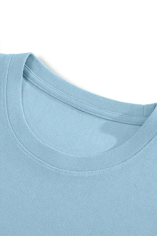 Knit Sky Blue Round Neck T-Shirt & White Drawstring Trouser