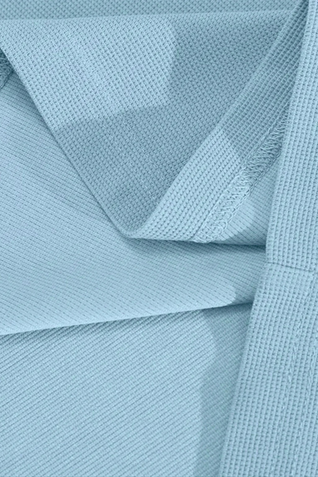 Round Neck Knitted Textured T Shirt Sky Blue